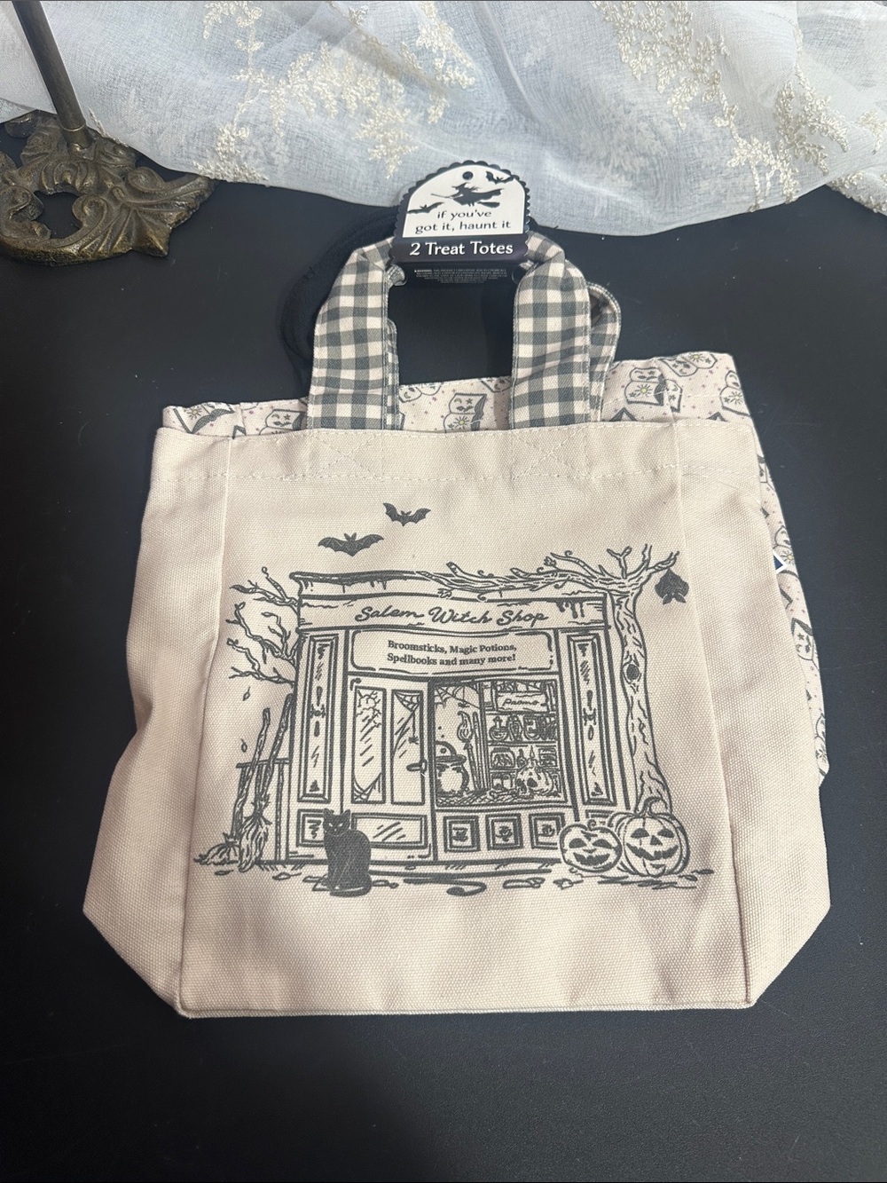Halloween set of 2 mini canvas treat totes